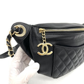CHANEL 램스킨 바이 퀼팅 웨이스트 백 패니 팩 블랙